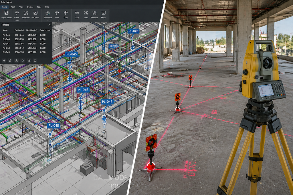 Disposizione dei punti con Autodesk Point Layout tra modello BIM e cantiere reale